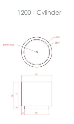 Cylinder Planter Aluminum -Outdoor Decor Art 1200 CYLINDER SPEC SH 59523.1709300181