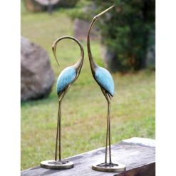 Stylized Crane Pair Statue 36in & 29in High