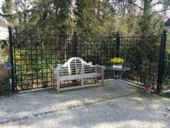 Bauhaus Fencing Panels -Outdoor Decor Art Bauhaus mit Teak Bank 48544.1679327277