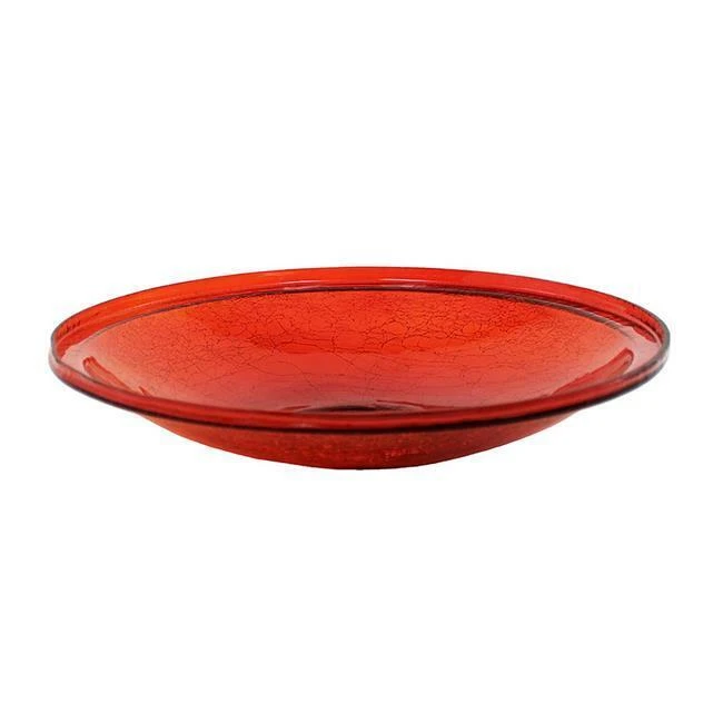 14in Handblown Red Crackle Glass Birdbath With Deck Mount 2 14in Handblown Red Crackle Glass Birdbath With Deck Mount - Image 2