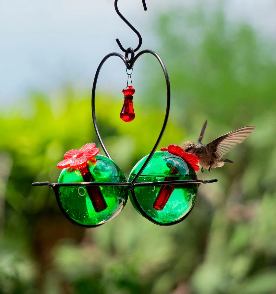 Double Droplet Heart Feeder With Perches - Green 1 Double Droplet Heart Feeder With Perches - Green