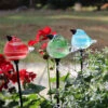 Set Of 3 Glass Birds 18" H Stakes - Blue, Green, Red