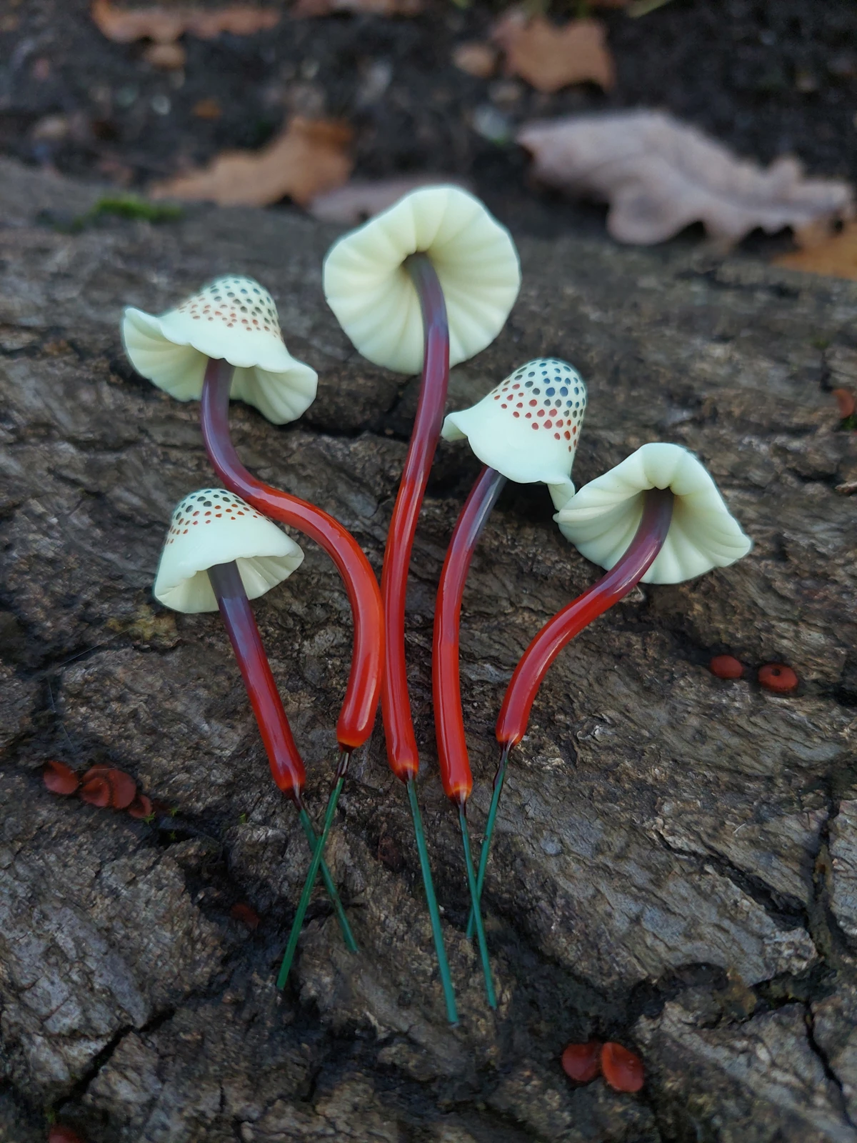 Spotted Polymer Mushrooms Set Of 5 - Amber 3 Spotted Polymer Mushrooms Set Of 5 - Amber - Image 3