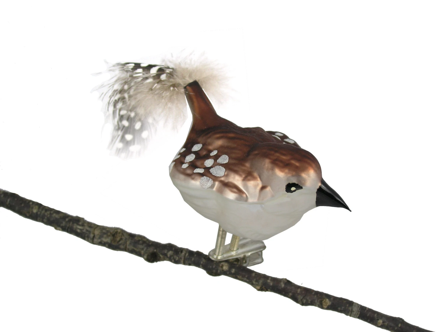 Glass Wren Blown Glass Ornament With Feather Tail 1 Glass Wren Blown Glass Ornament With Feather Tail