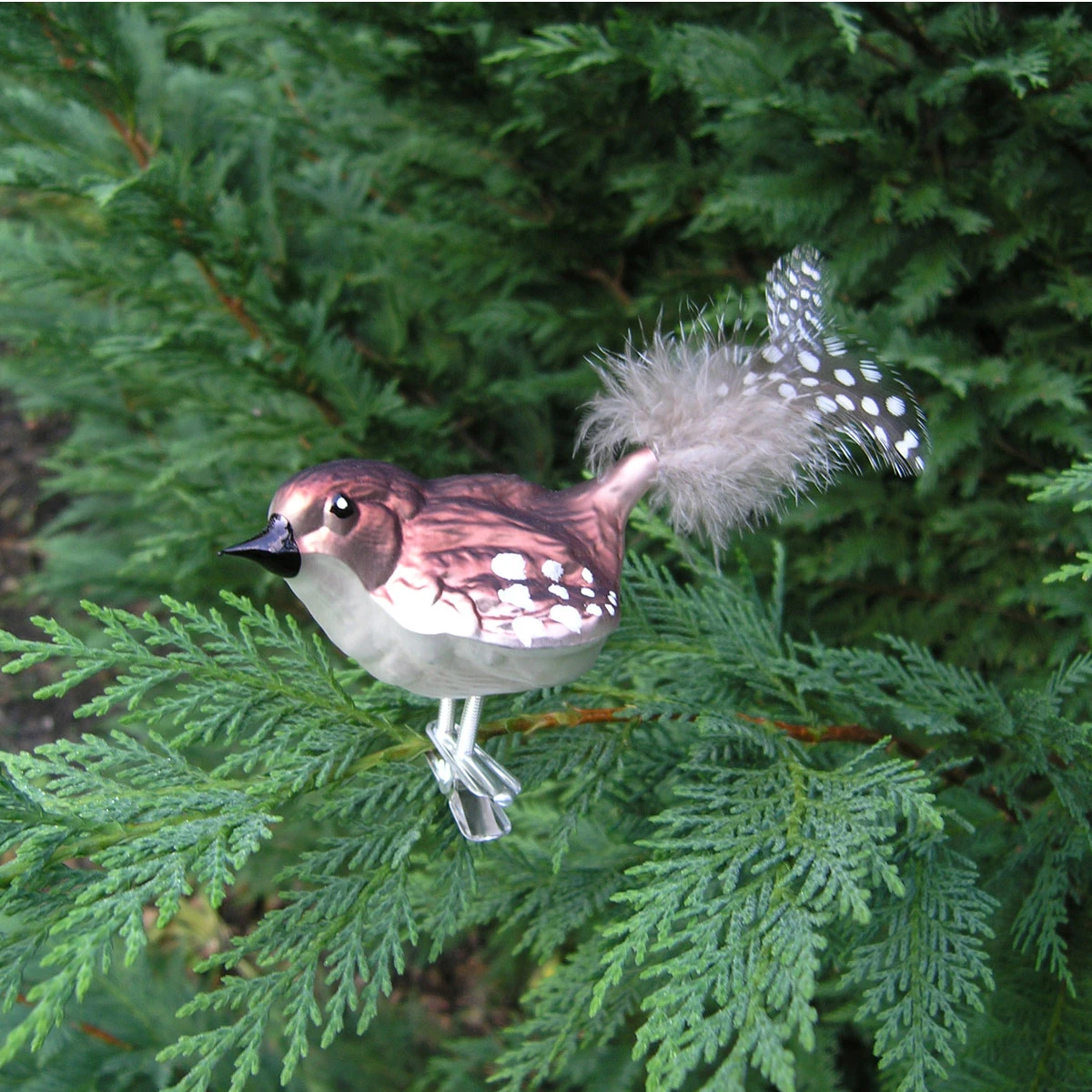 Glass Wren Blown Glass Ornament With Feather Tail 3 Glass Wren Blown Glass Ornament With Feather Tail - Image 3