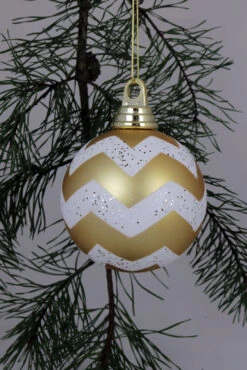 4" Chevron Gold/White Ornament - Shatterproof