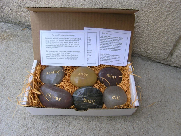 Garden Herb Markers Gift Set - 6 Stone Herb Markers 1 Garden Herb Markers Gift Set - 6 Stone Herb Markers