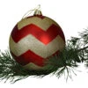8" Chevron Red/Gold Ball Ornament - Shatterproof